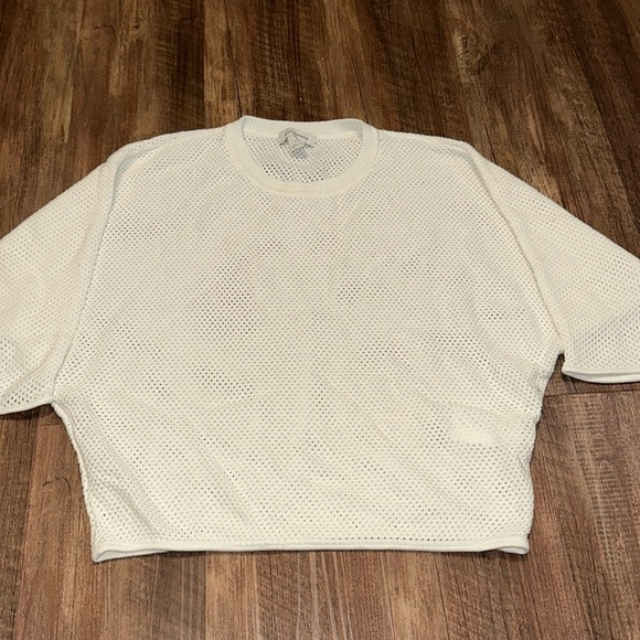 CLUB MONACO Ladies Cotton Mesh Knit Sweater Cream size L - Picture 1 of 4